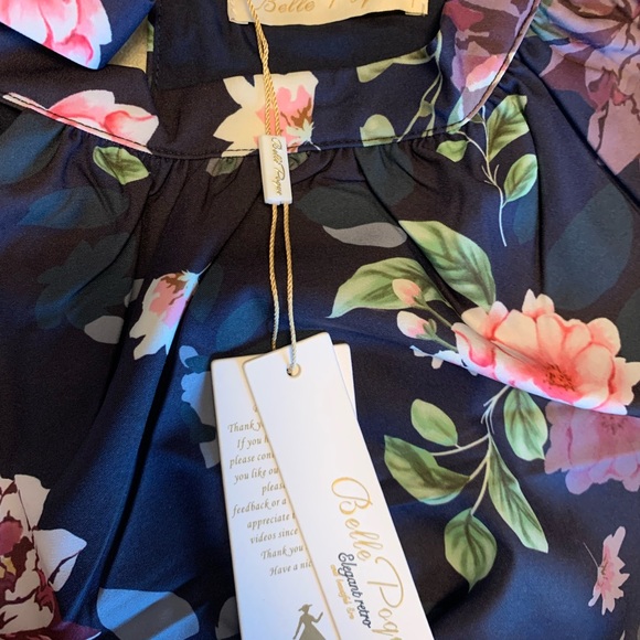 Belle Poque, floral printed elastic waist cake dress sleeveless haltered 3-layer - Picture 3 of 5